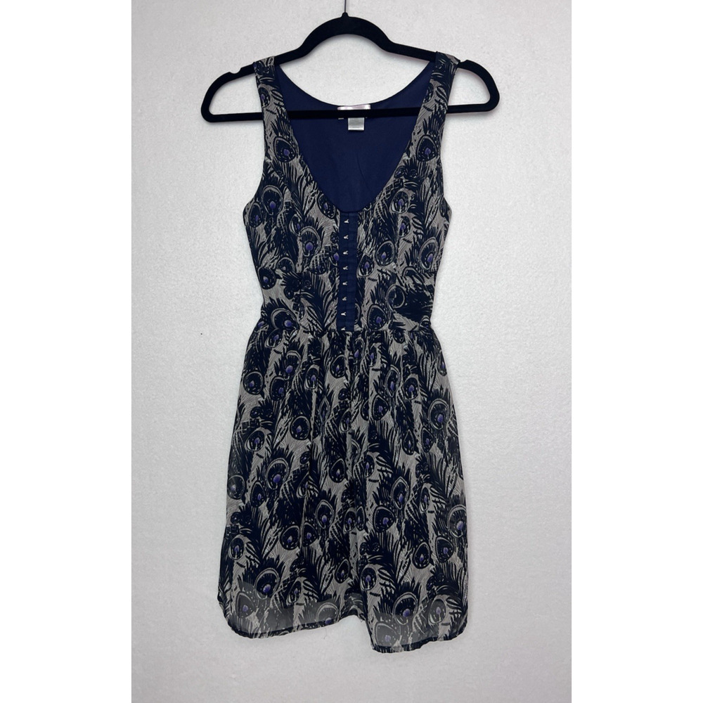 Band of Gypsies Dress Sleeveless Size XS Peacock Feather Pattern Elastic Waist